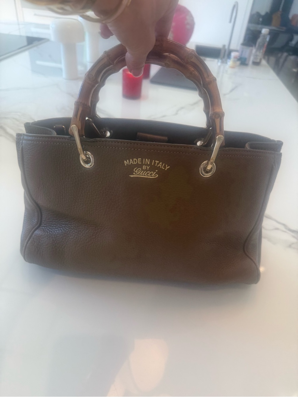 Gucci Brown Pebbled Leather Bamboo-Handle Satchel